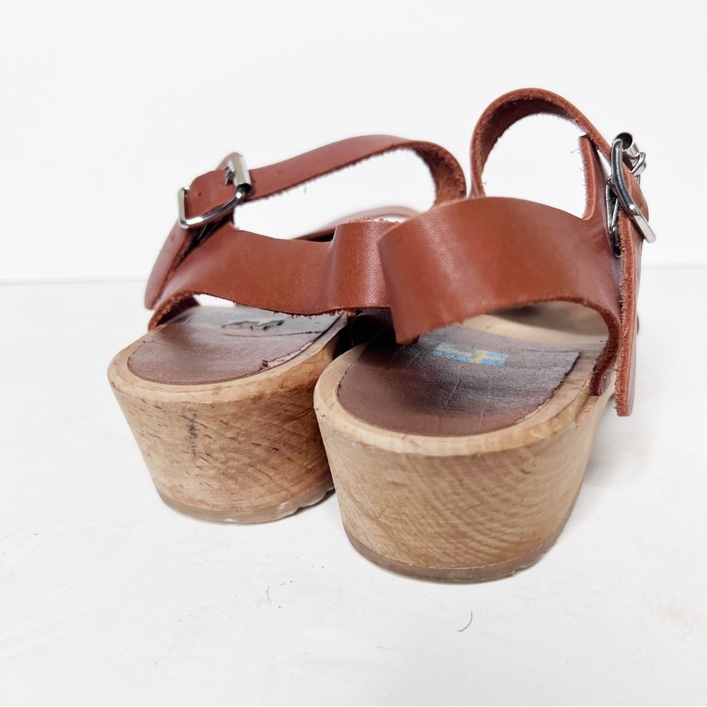 MIA Swedish Wooden Clogs Leather Tan Size 38 Women’s Sandals - Picture 4 of 7